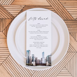 Modèle de carte de boissons CHICAGO, menu imprimable Chicago Texas Skyline, menu du bar Bachelorette Chicago téléchargement immédiat, menu de mariage Chicago bricolage