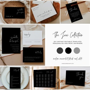 JOVI  Black Wedding Invitation Bundle, Modern Minimalist Wedding Set Printable, Contemporary Industrial Mega Wedding Bundle Kit DIY