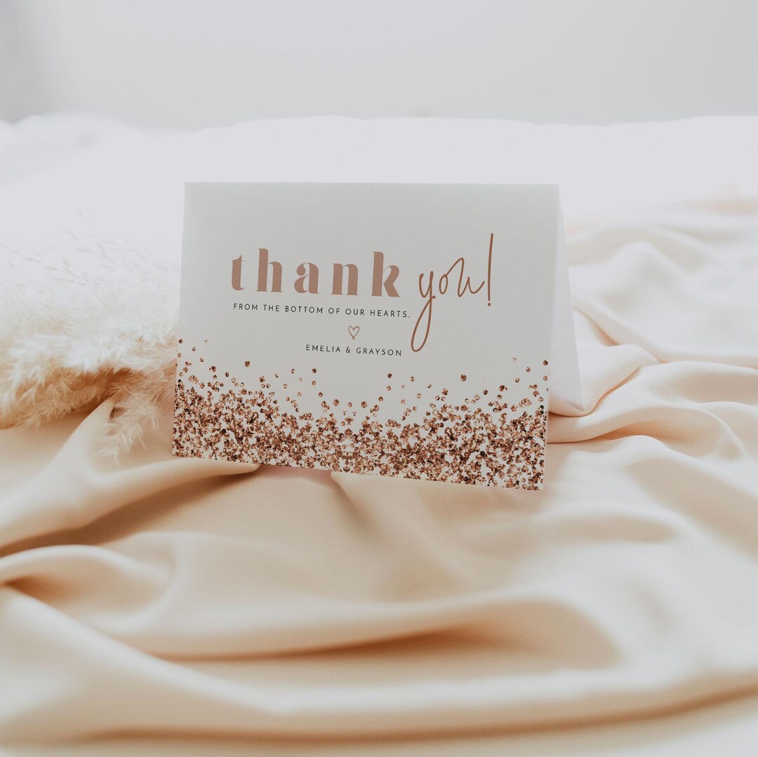 Rose Gold Thank You Card Template, Printable Wedding Thank You Card ...
