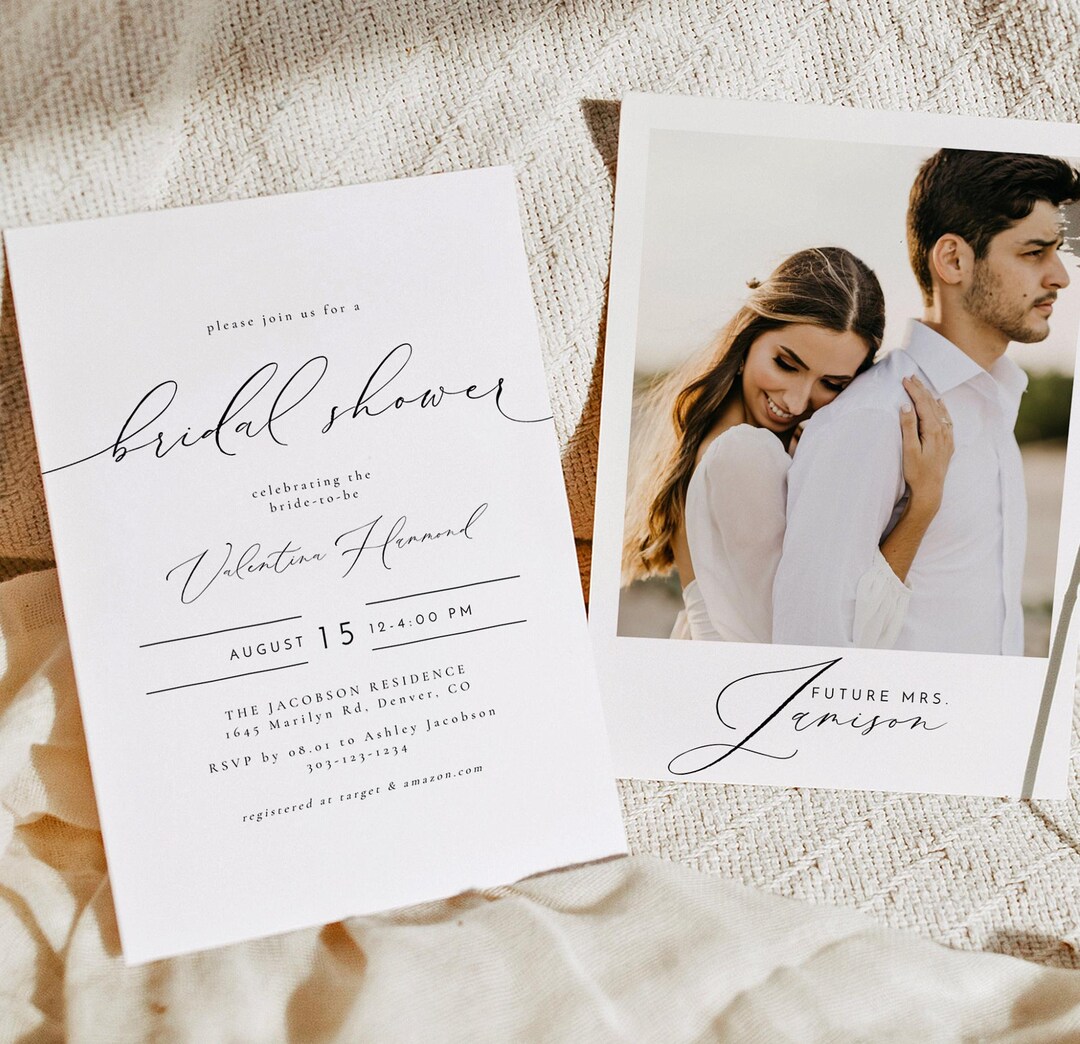 VALENTINA Bridal Shower Invitation Template, Script Bridal Shower