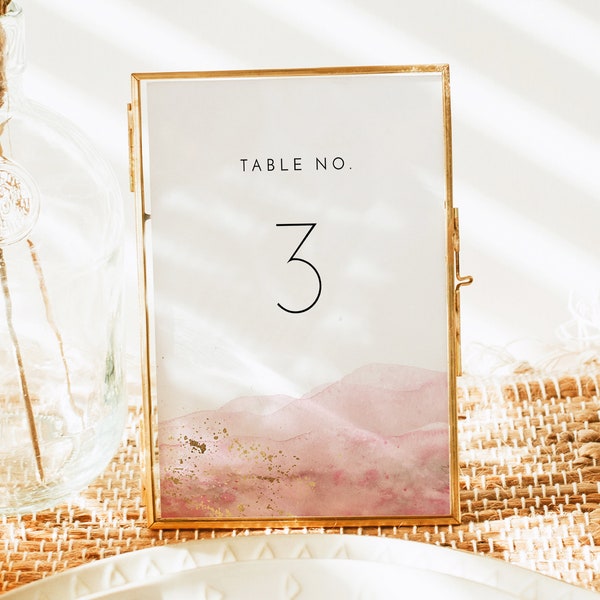 JULIEN Blush Table Number Template, Pink Watercolor Table Number Printable, Elegant Table Numbers, Wedding Table Numbers Pink and Gold DIY