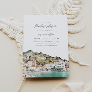 AMALFI COAST Bridal Shower Invitation Template, Watercolor Ocean Bridal Shower Invite Instant Download, Italy Destination Shower Editable