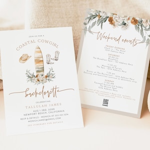 TALLULAH Bachelorette Invitation & Itinerary Template Coastal Cowgirl Bachelorette Weekend Invite Bohemian Beach Surf Weekend Schedule