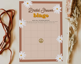 STEVIE Retro Bridal Shower Bingo Game Template, 70's Bridal Shower Game Printable, Daisy Bridal Shower Games Instant DIY, Groovy Peace Out