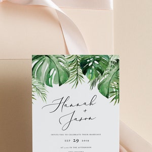 Tropical Wedding Invitation Template Suite, Palm Wedding Invitation Printable Set, Beach Wedding Invitation, Destination Island Luau CORA image 10