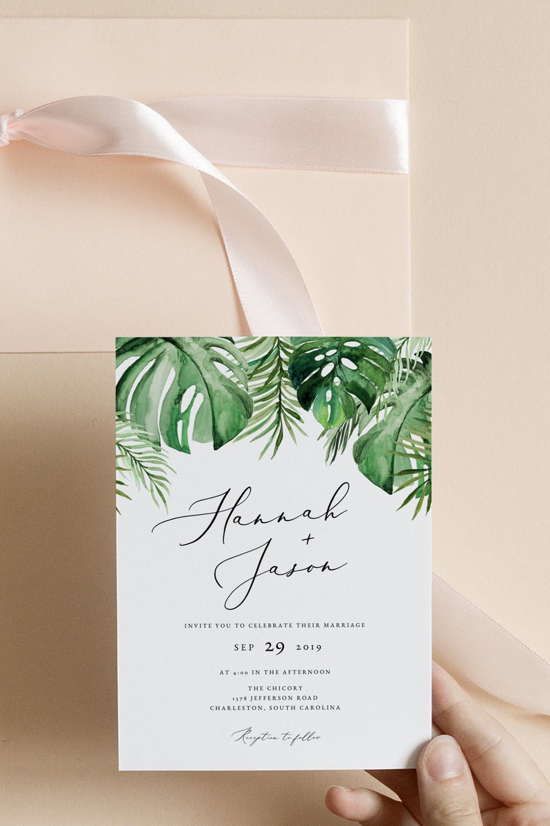 Tropical Wedding Invitation Template Suite, Palm Wedding Invitation Printable Set, Beach Wedding Invitation, Destination Island Luau CORA image 10