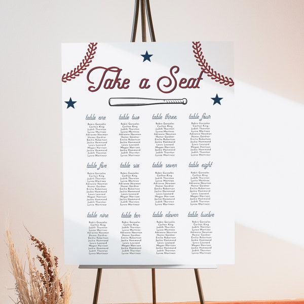 BARRY Baseball Birthday Seating Chart Template, Little Slugger Birthday Seating Sign, First Birthday Table Sign, Rookie of the Year Party