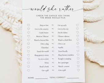 BLAIR Would She Rather Bridal Shower Game Template, Who Knows The Bride Game Instant Printable
