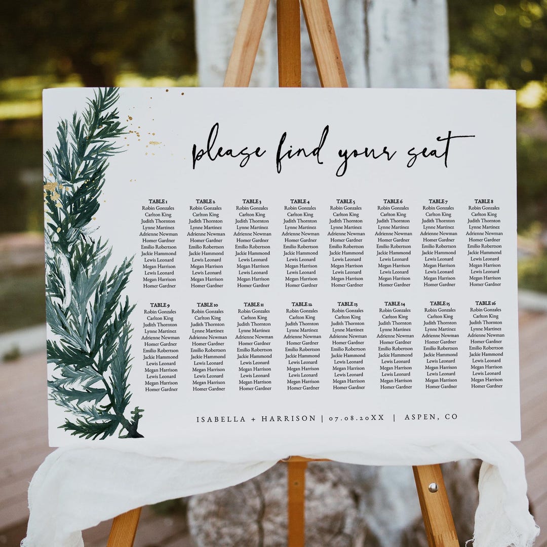 Pine Wedding Seating Chart Template, Pine Tree Landscape Seating Chart ...