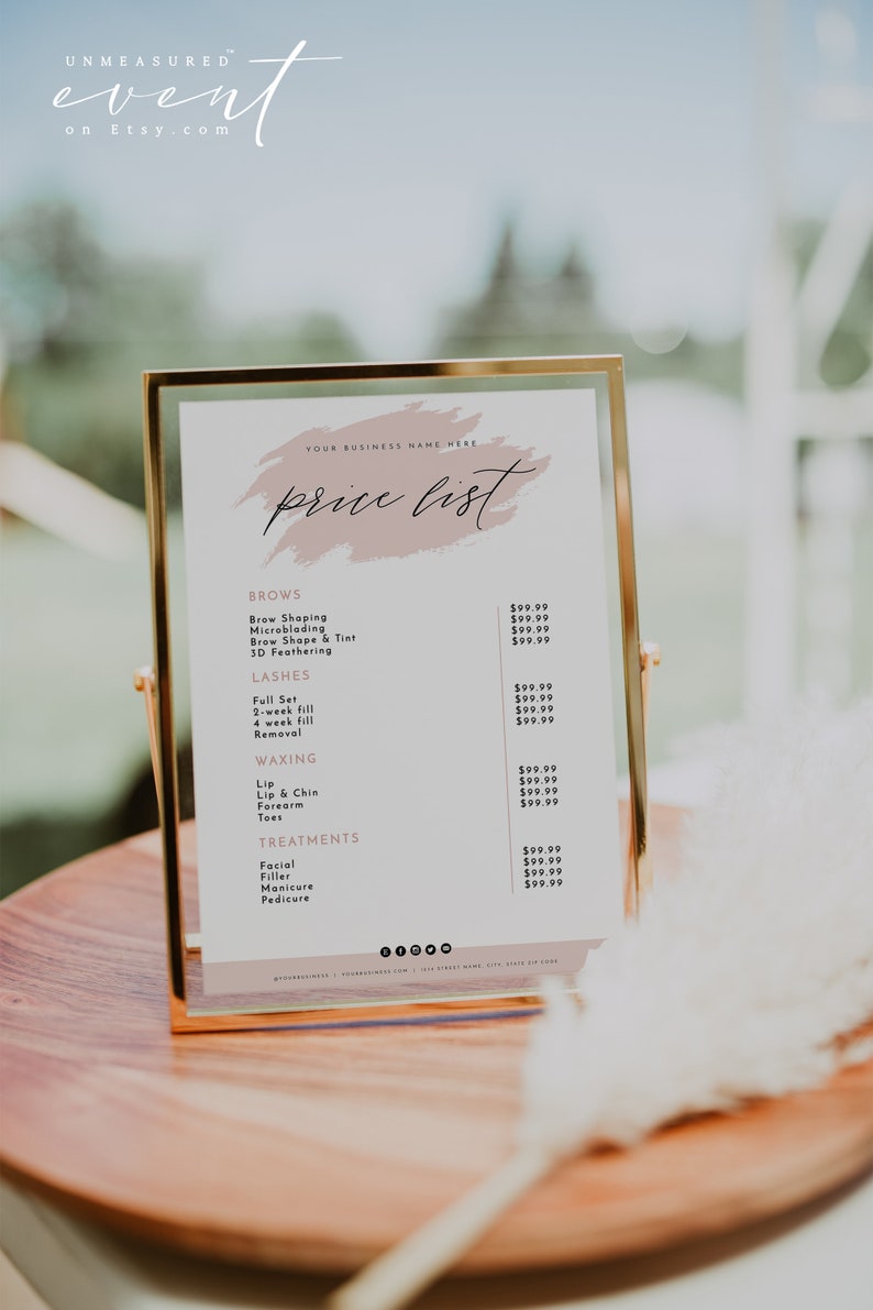 GRETCHEN Blush Price List Template Printable Price List Etsy