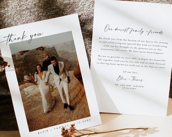 BLAIR moderne minimalistische foto bruiloft bedankkaart afdrukbare sjabloon