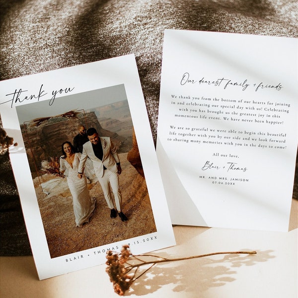 BLAIR Modern Minimalist Photo Wedding Thank you Card Printable Template