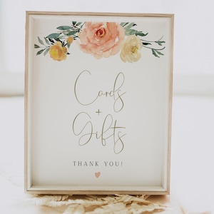 Letrero de tarjetas y regalos, letrero de mesa de regalos, letrero de mesa floral de melocotón y mostaza, letreros de boda, letreros de ducha, Boho Otoño Boho - TESS