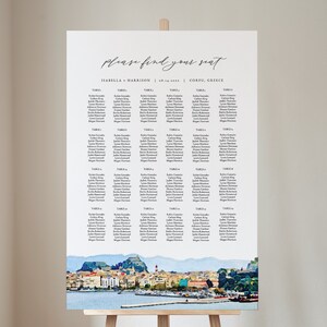 CORFU Seating Chart Template, Greece Destination Wedding Seating Chart Sign, Wedding Seating Chart, Table Seating Chart, Travel Skyline image 3