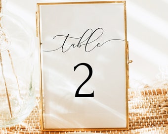 Table Number Template, Wedding Table Numbers, Calligraphy Table Numbers, Simple Wedding Table Number Cards Printable, Instant DIY ASHER