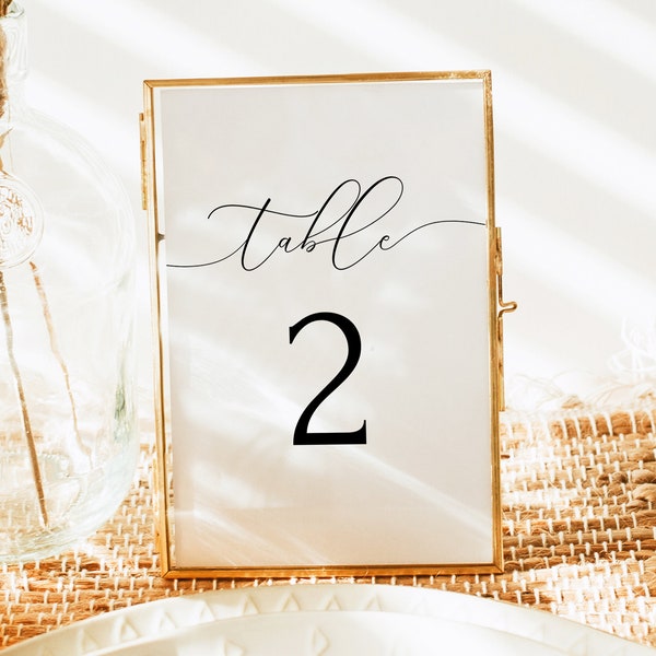 Table Number Template, Wedding Table Numbers, Calligraphy Table Numbers, Simple Wedding Table Number Cards Printable, Instant DIY ASHER