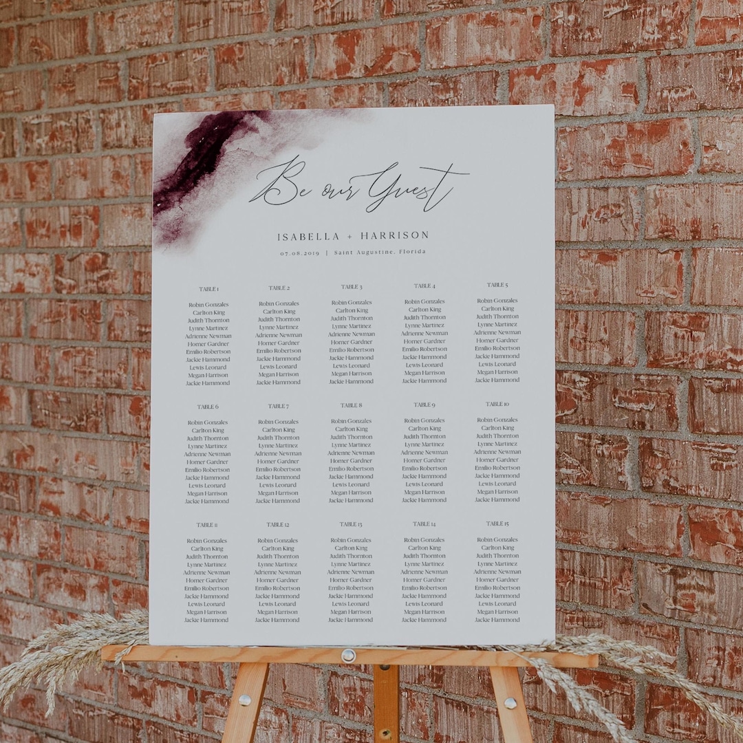 Burgundy Wedding Seating Chart Template, Wine Seating Chart, Abstract ...