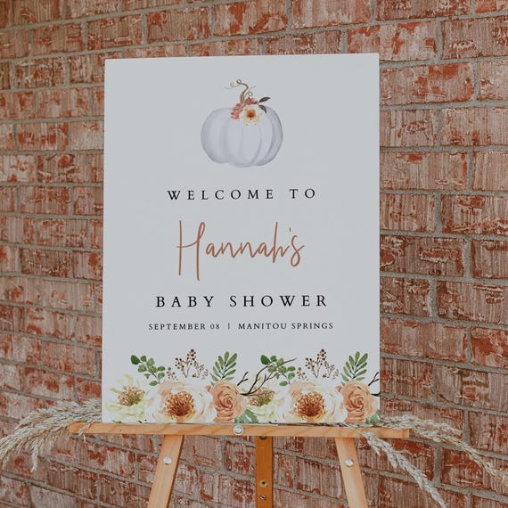 Pumpkin Baby Shower Welcome Sign Template, Fall Baby Shower Welcome Sign, Rustic Baby Shower Welcome Poster, Printable Welcome Sign - AMBER