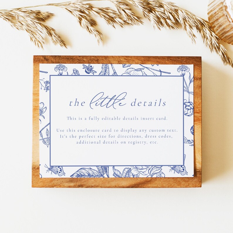 AURELIA Details Card Template, Chinoiserie Enclosure Card Printable ...