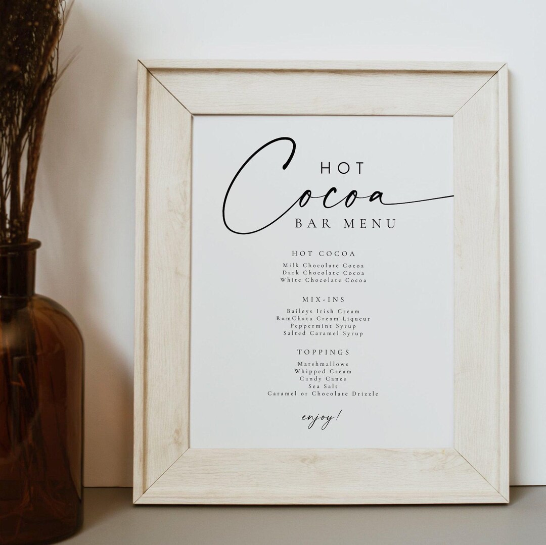 Modern Bohemian Hot Cocoa Bar Menu Printable Template BLAIR - Etsy