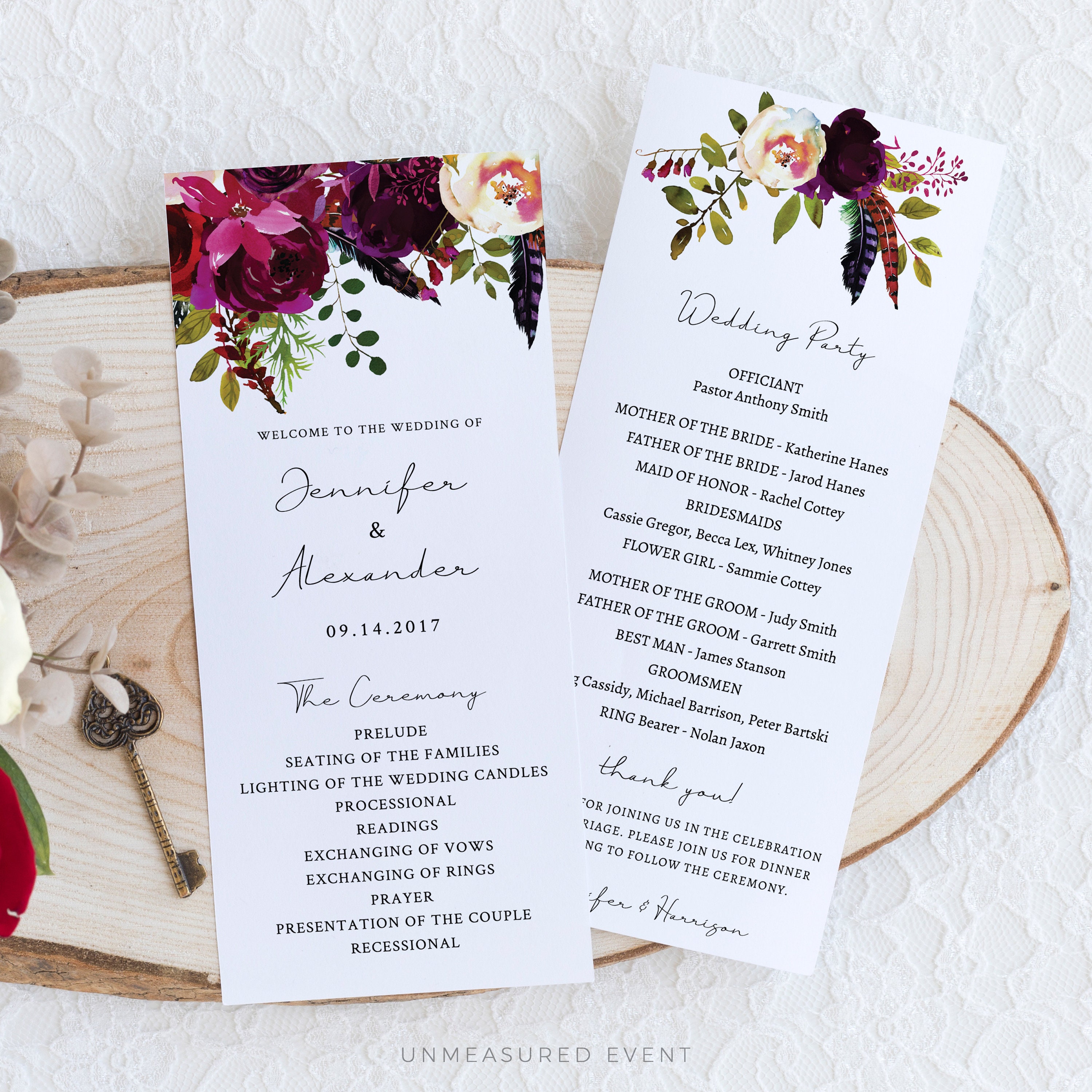 Rosa Marsala Wedding Program Template Wedding Timeline Etsy