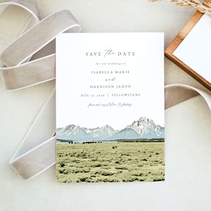 Réservez le modèle de date du parc national YELLOWSTONE, carte postale de réservation de mariage aquarelle du parc national de Yellowstone, modèle modifiable