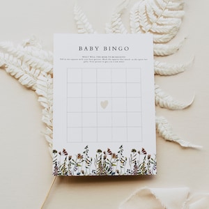 HEIDI Babyparty Bingo, Boho Bingo-Babypartyspiel, Wildblumen-Babypartyspiele druckbar, Boho Mountain Babypartyspiele