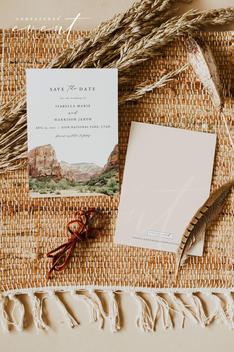ZION National Park Save the Date Template Watercolor Utah Mountains Wedding Save the Date DIY Zion Postcard Save the Date Instant Download