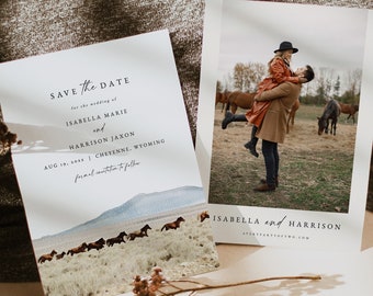 CHEYENNE Horse Save the Date Template, Ranch Wedding Save the Date, Rustic Save the Date, Wild Horse Save the Date, Wyoming Postcard DIY