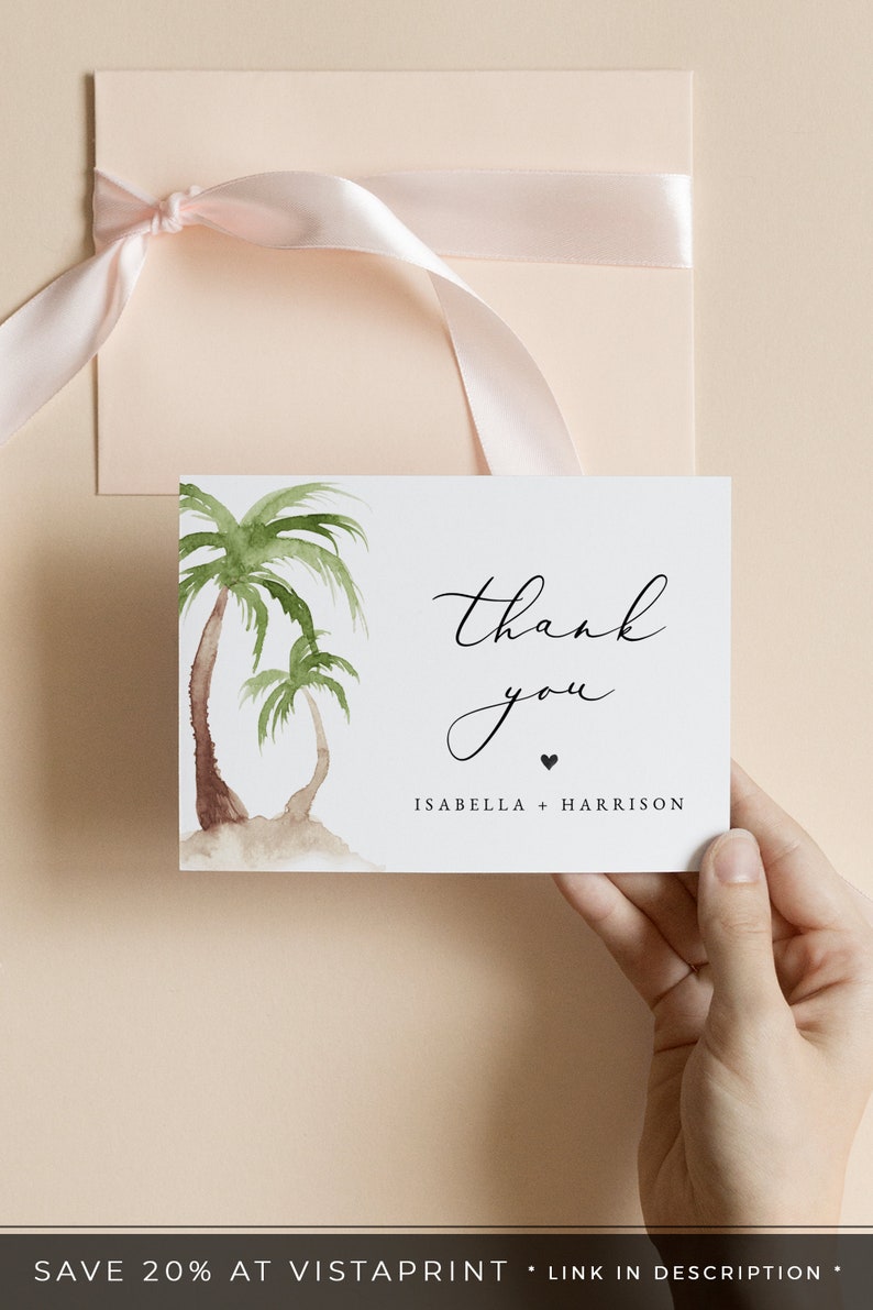 Beach Wedding Thank You Instant Download Palm Tree Thank You Card Template Printable Thank You Card Tropical Thank You Cards FIONA