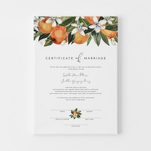 Orange Blüte Hochzeit Heiratsurkunde Vorlage, Heiratsurkunde Orange Blüte, Heiratsurkunde Andenken CALLIOPE