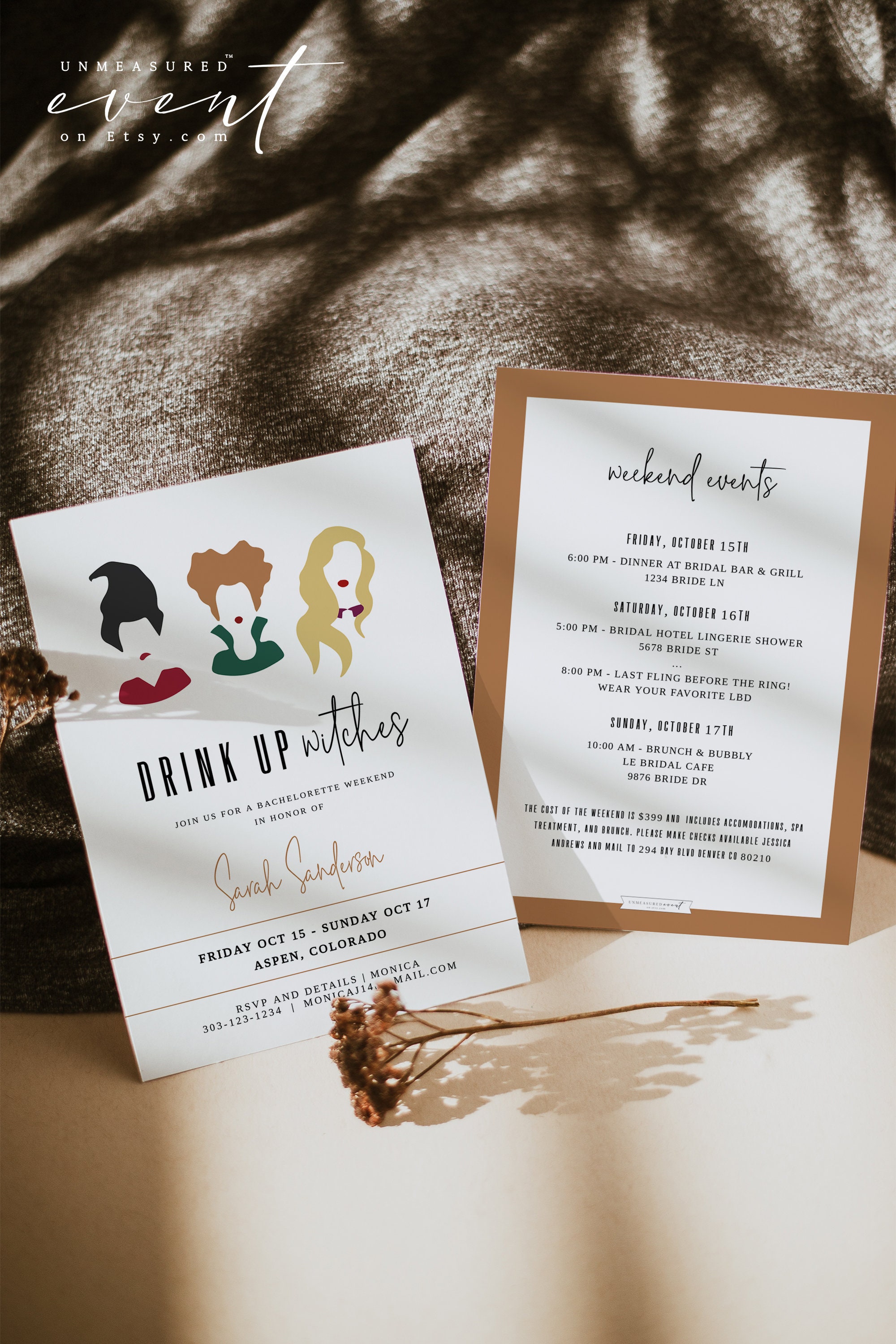 Witch Bachelorette Invitation Itinerary Printable Halloween Etsy