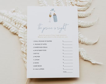 ANDI Price is Right Baby Shower Game, Poppin' Bottles Baby Shower Games Printable, Dusty Blue Baby Blue Champagne Boy Baby Shower