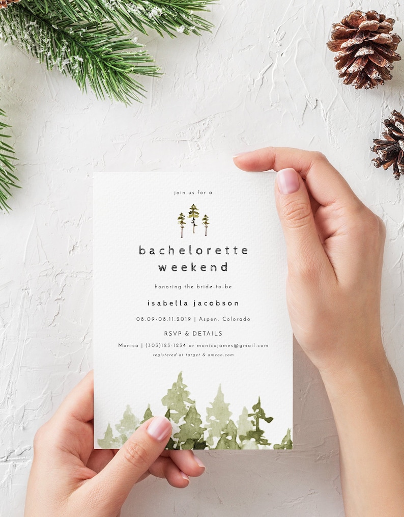 JENNA Mountain Bachelorette Party Invitation Template, Pine Tree Bachelorette Weekend Itinerary, Camping Bachelorette Invite Glamping DIY image 2