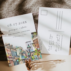 Modèle NOLA « Save the Date » de la Nouvelle-Orléans, French Quarter, « Save the Date » de Nola, carte postale « Save the Date » de Bourbon Street Louisiane