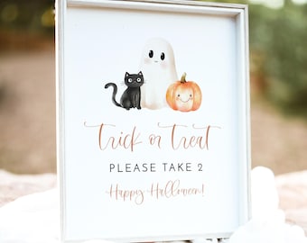 Plantilla de letrero de "Truco o trato" de JOLIE, letrero imprimible para pedir dulces, letrero "Por favor, llévate dulces", letrero editable para cubo de dulces, dulces de Halloween