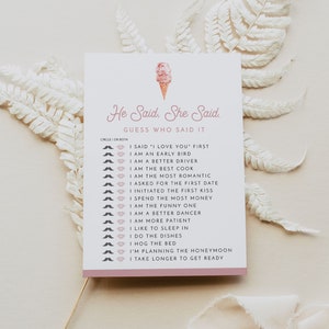 CLARA Ice Cream Bridal Shower Game Printable, He Said She Said Bridal Game, Scooped Up Bridal Shower, Blush Pink Desert Brunch, Guess Who
