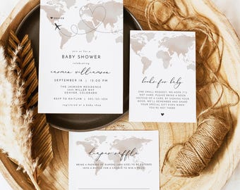 Map Baby Shower Invitation Set, Adventure Baby Shower Invitation, Travel Baby Shower Invite, Travel Themed Baby Shower Suite DIY CARMEN