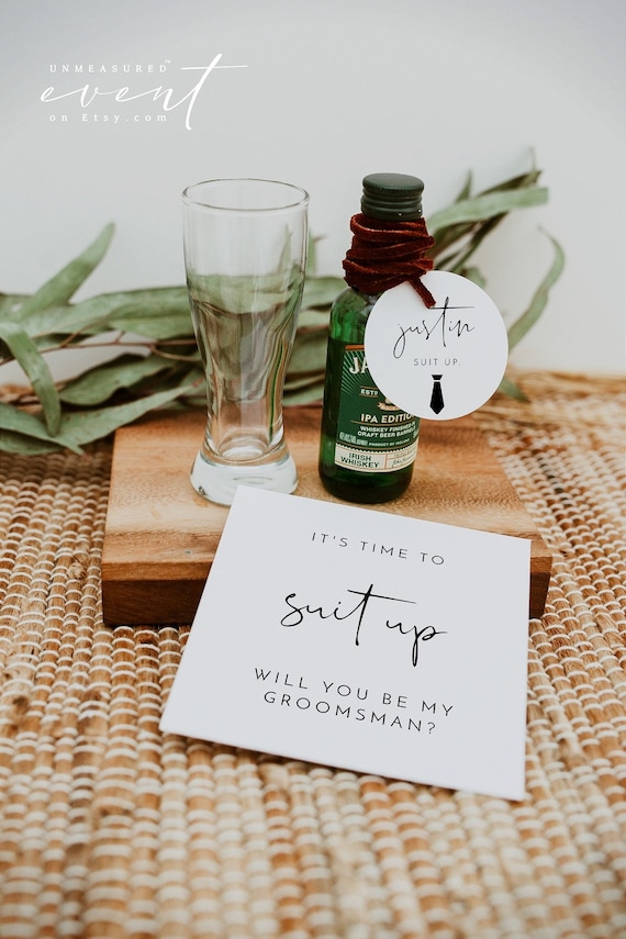 ADELLA Minimalist Suit Up Card Template, Groomsmen Proposal Printable, Modern Will You Be My Groomsmen Card, Be My Best Man Gift Instant DIY
