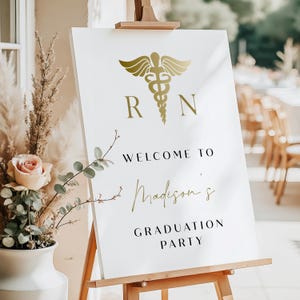 MAEVE PRINTED + SHIPPED Nurse Graduation Welcome Sign, Rn Graduation Welcome Poster, Nursing School Graduation Signage, Gold Grad Party