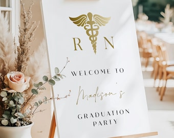 MAEVE PRINTED + SHIPPED Nurse Graduation Welcome Sign, Rn Graduation Welcome Poster, Nursing School Graduation Signage, Gold Grad Party