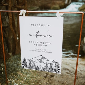 ANTORA Mountain Bachelorette Welcome Sign Template, Ski Bachelorette Welcome Poster, Snowboarding Cabin Winter Bachelorette Sign Instant DIY