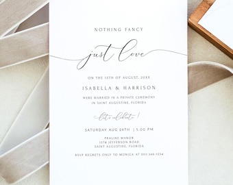 ASHER Nothing Fancy Just Love Invitation Template, Elopement Reception Invitation, Elopement Announcement, Elopement Party Invite Templett