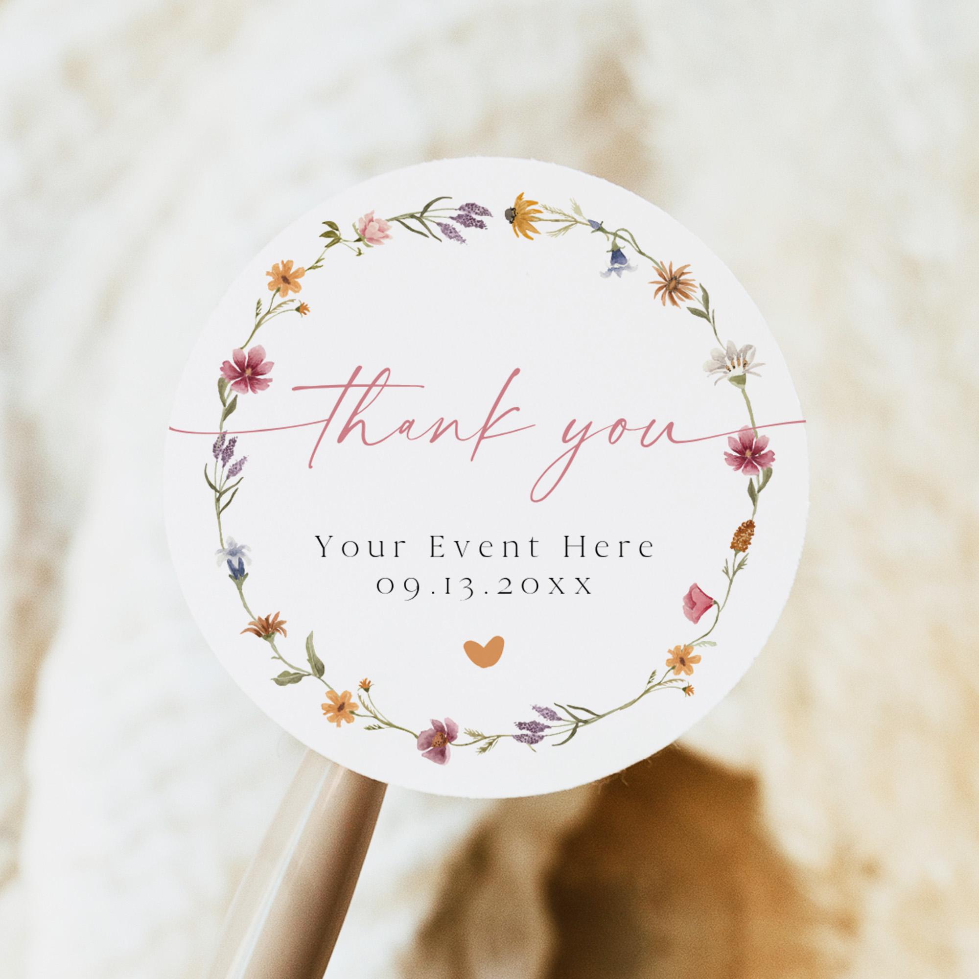 PRINTED + SHIPPED Wildflower Thank You Stickers, Floral Boho Favor ...