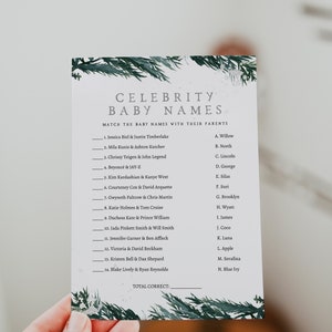 RORY Rustic Pine Celebrity Baby Names Baby Shower Game Template Winter ...