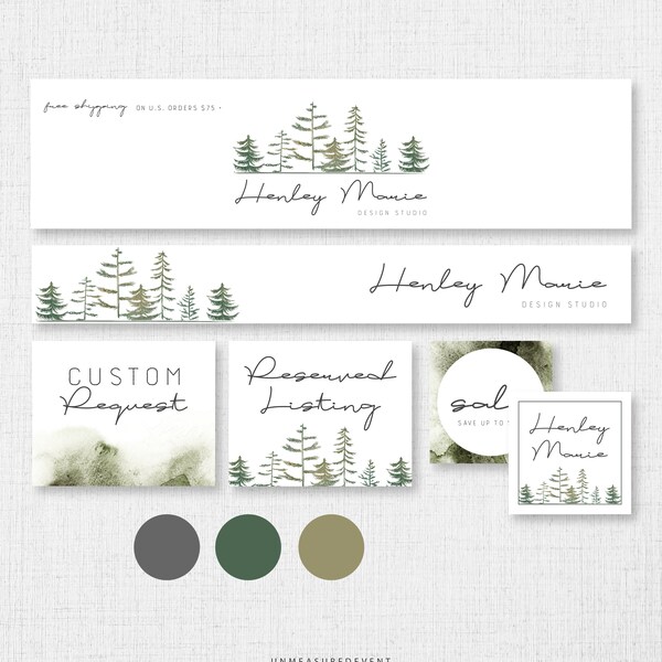 TIMBER Pine Etsy Banner Set, Etsy Branding Templates, Etsy Shop Banner, Christmas Etsy Banner, Holiday Etsy Banner, Mountain Website Kit