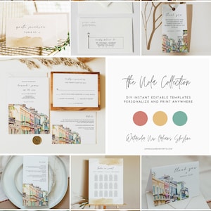 NOLA New Orleans Wedding Invitation Template Bundle, Mardi Gras Wedding Kit Printable, Bourbon Street Wedding French Quarter Instant DIY