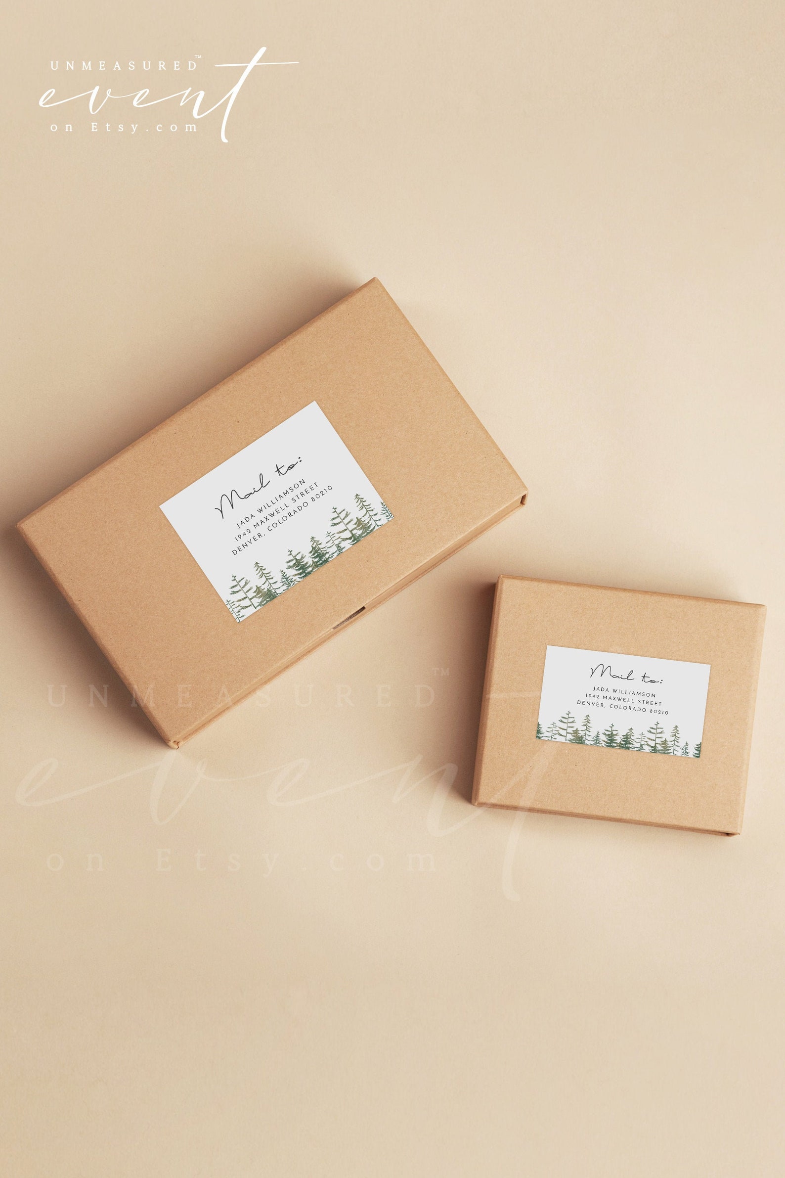 Timber Labels TIMBER Shipping Label Template, Watercolor Pine Tree Branding Packaging ...
