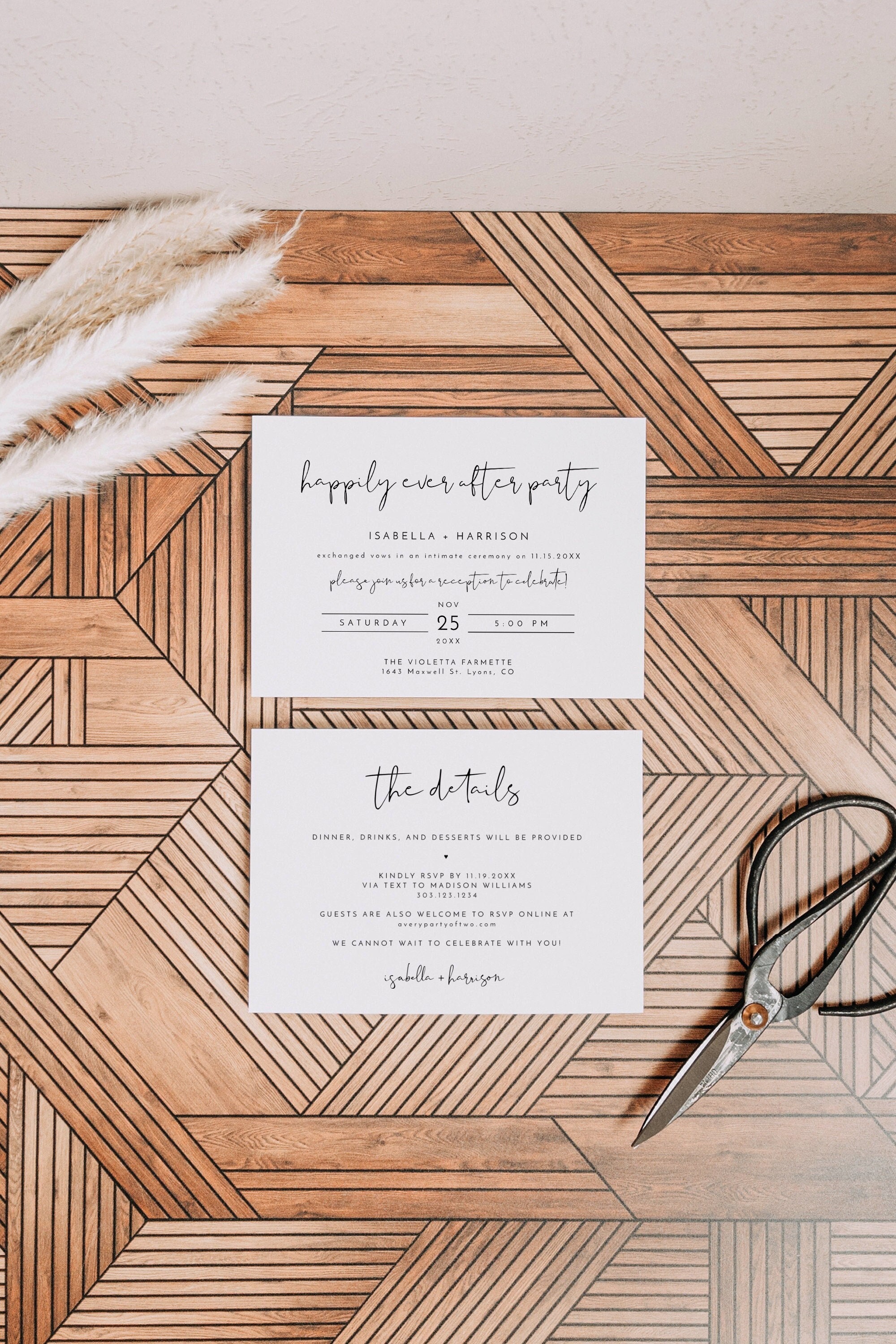ADELLA Minimalist Happily Ever After Party Invitation Template, Reception Party Invitation, Modern Elopement Invite, Elopement Announcement