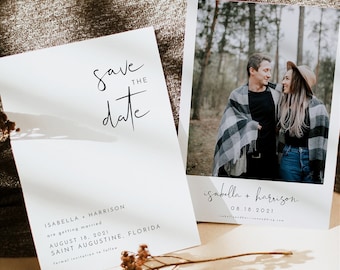 ADELLA Minimalist Save the Date, Modern Photo Save the Date Template, Printable Save the Date, Simple Save the Date,